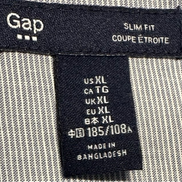 GAP Men's Button Down Blue Striped XL Slim Fit Long Sleeve Chest Pocket Shirt - Picture 9 of 11